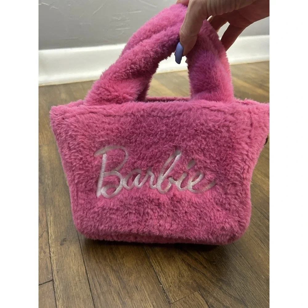 Skinnydip London x Barbie Pink Faux Fur Mini Tote Crossbody Bag Fluffy Purse